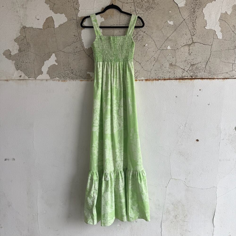 Vintage 70s Maxi Dress Young Hawaii Floral Smocked Empire Waist Hawaiian Boho‎ L